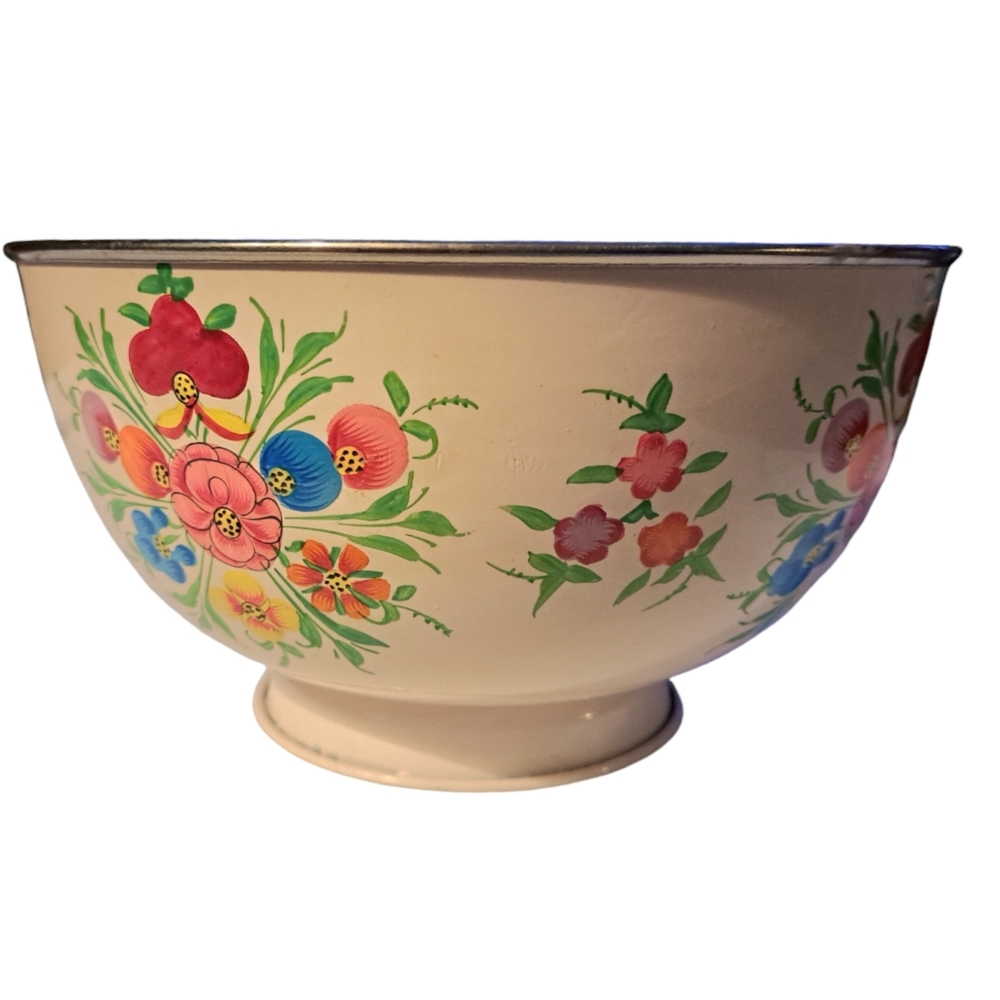 Vintage Enamel Painted Stainless Bowl - Picture 2 of 5